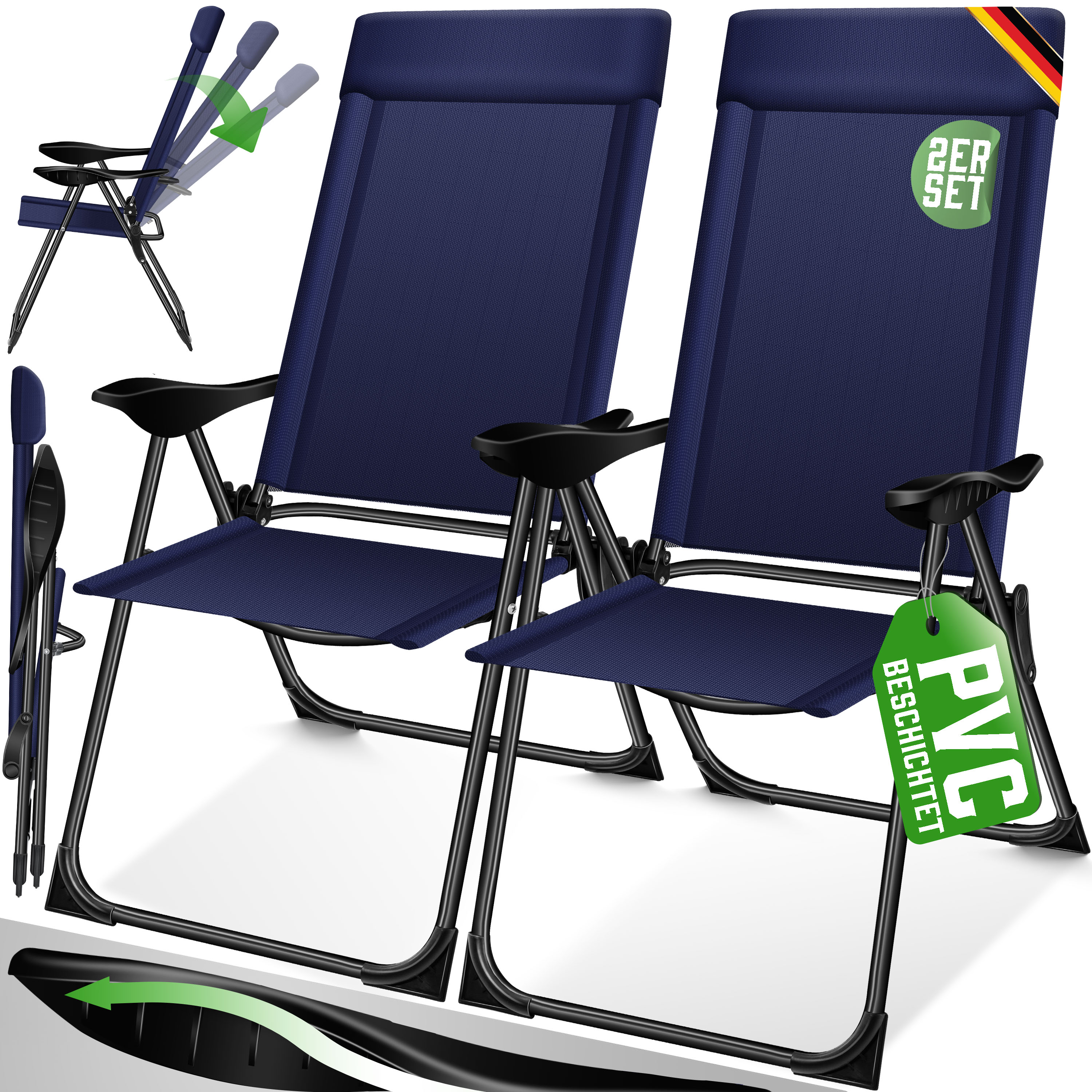 KESSER&reg; 2er Set Gartenstuhl Hochlehner Alu Klappstuhl 7-Fach Verstellbar mit Armlehnen Atmungsaktiv klappbar Campingstuhl Balkonstuhl Klappsessel Garten Terrasse 