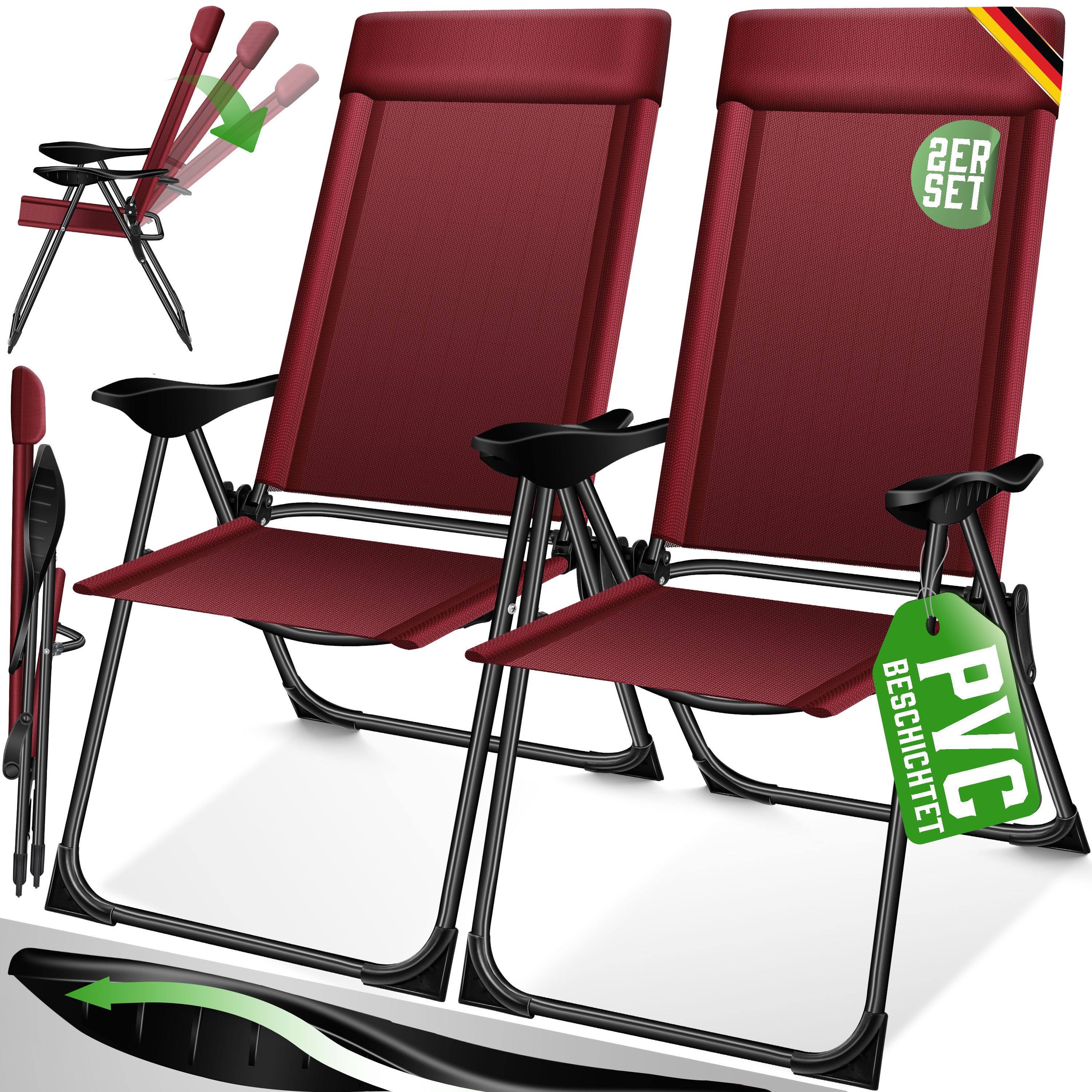 KESSER&reg; 2er Set Gartenstuhl Hochlehner Alu Klappstuhl 7-Fach Verstellbar mit Armlehnen Atmungsaktiv klappbar Campingstuhl Balkonstuhl Klappsessel Garten Terrasse 