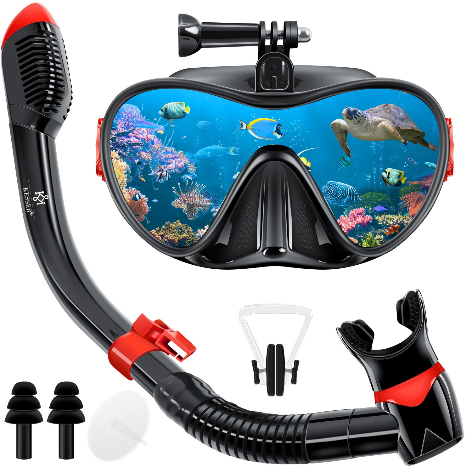 KESSER&reg; Schnorchelset Profi Taucherbrille Schnorchelmaske Tauchset Erwachsene Tauchmaske - Inkl. Action-Cam Halterung - Antibeschlag und Anti-Leck f&uuml;r Freitauchen und Schnorcheln Set Taucherbrille 