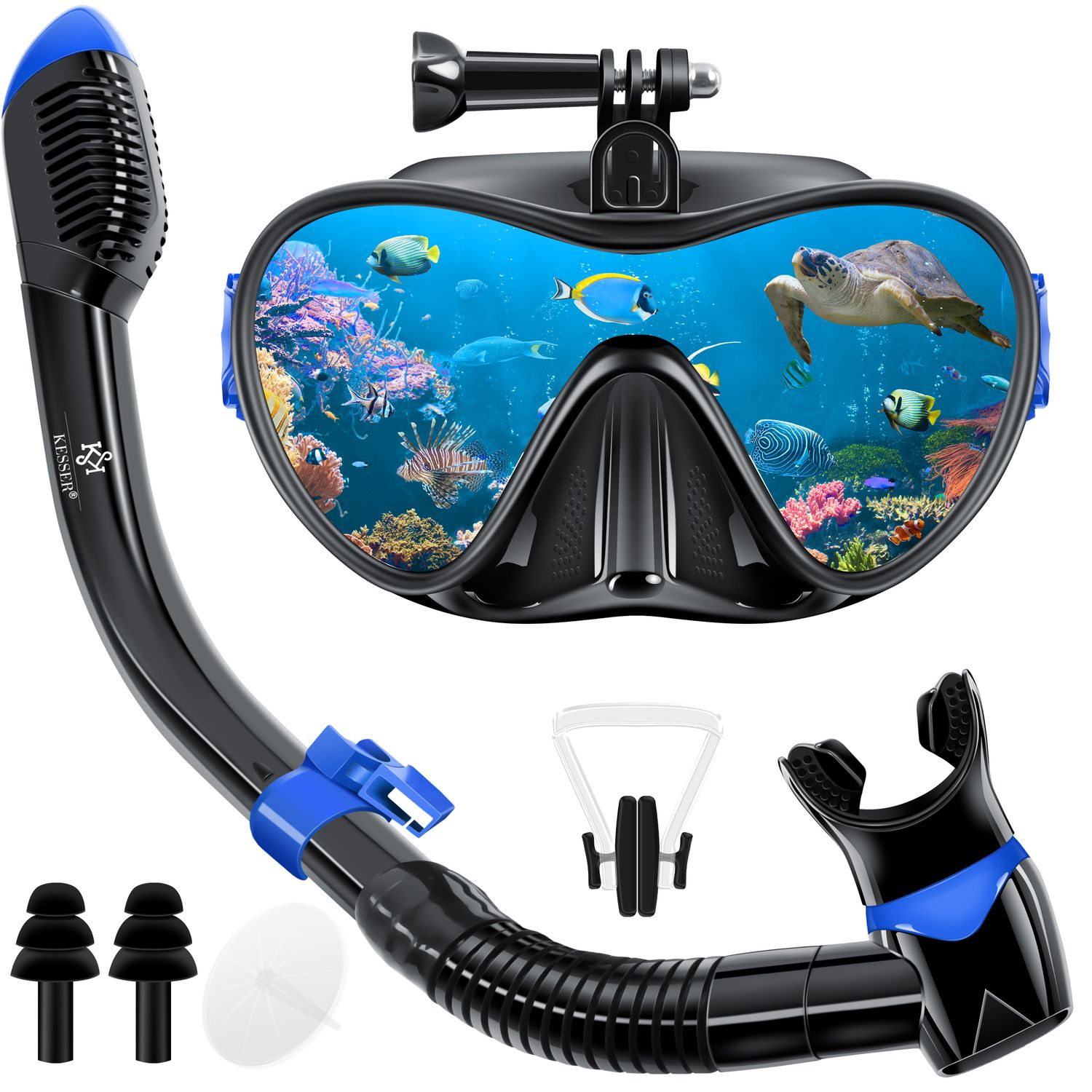 KESSER&reg; Schnorchelset Profi Taucherbrille Schnorchelmaske Tauchset Erwachsene Tauchmaske - Inkl. Action-Cam Halterung - Antibeschlag und Anti-Leck f&uuml;r Freitauchen und Schnorcheln Set Taucherbrille 