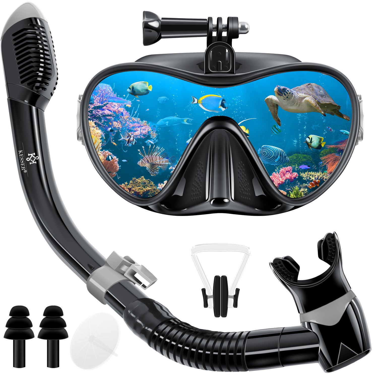 KESSER&reg; Schnorchelset Profi Taucherbrille Schnorchelmaske Tauchset Erwachsene Tauchmaske - Inkl. Action-Cam Halterung - Antibeschlag und Anti-Leck f&uuml;r Freitauchen und Schnorcheln Set Taucherbrille 