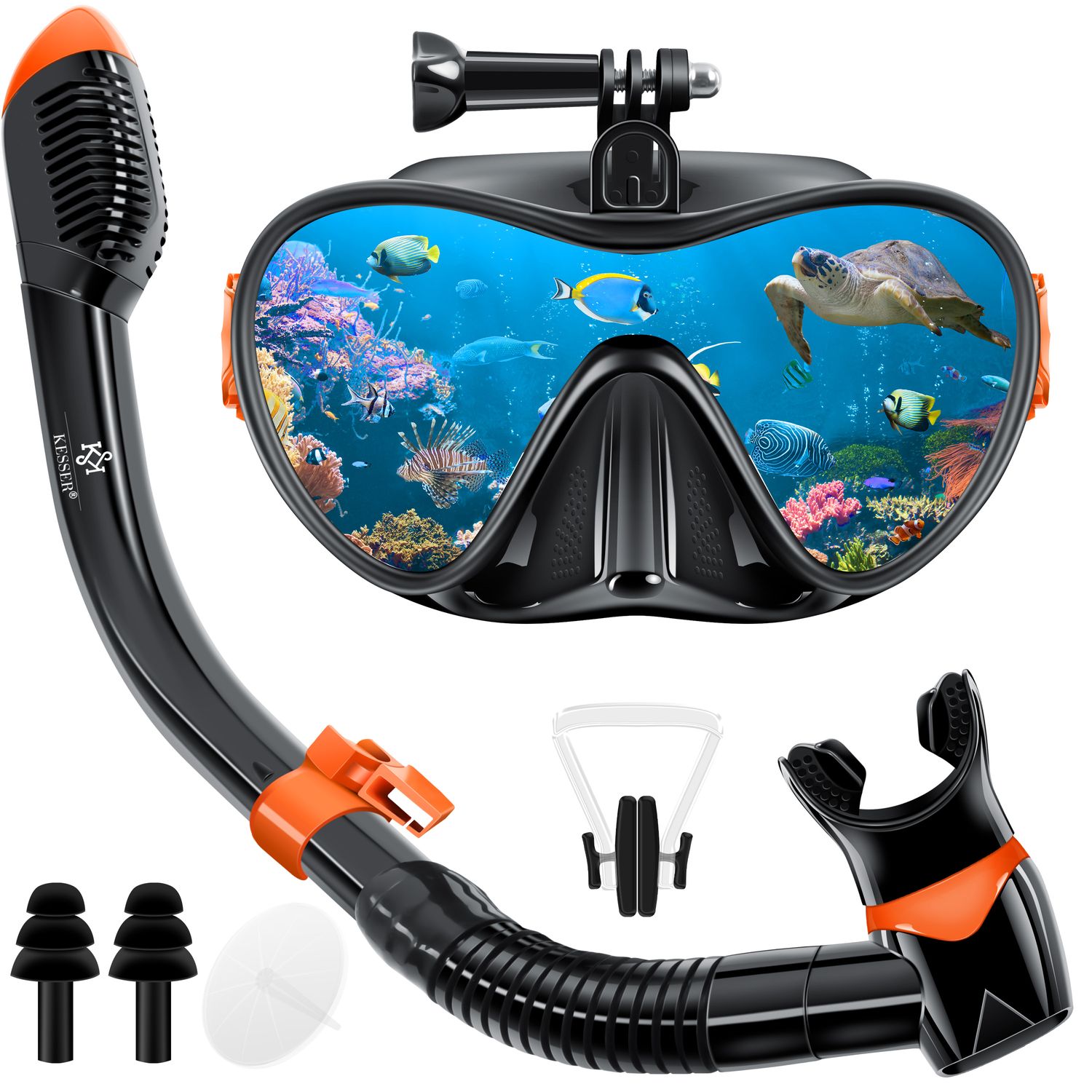 KESSER&reg; Schnorchelset Profi Taucherbrille Schnorchelmaske Tauchset Erwachsene Tauchmaske - Inkl. Action-Cam Halterung - Antibeschlag und Anti-Leck f&uuml;r Freitauchen und Schnorcheln Set Taucherbrille 