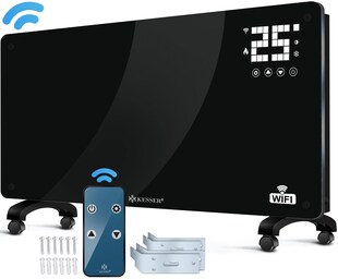 KESSER® Glaskonvektor Glasheizung Elektroheizkörper APP WiFi Funktion Inkl. Fernbedienung Elektroheizung Stand- oder ? Wand Heizung Heizkörper ?Touchscreen ? LCD-Display ? Timer |  2500 Watt 