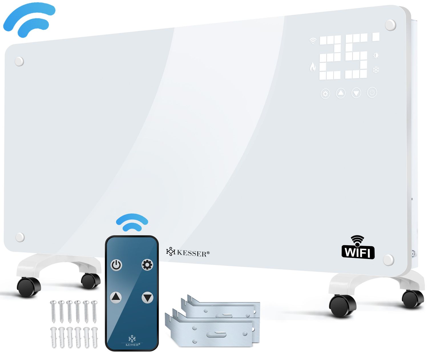 KESSER&reg; Glaskonvektor Glasheizung Elektroheizk&ouml;rper APP WiFi Funktion Inkl. Fernbedienung Elektroheizung Stand- oder ? Wand Heizung Heizk&ouml;rper ?Touchscreen ? LCD-Display ? Timer |  2500 Watt 