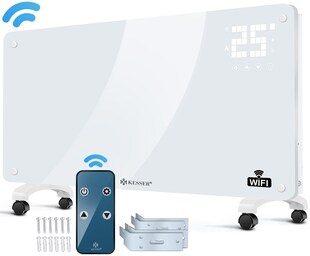 KESSER® Glaskonvektor Glasheizung Elektroheizkörper APP WiFi Funktion Inkl. Fernbedienung Elektroheizung Stand- oder ? Wand Heizung Heizkörper ?Touchscreen ? LCD-Display ? Timer |  2500 Watt 