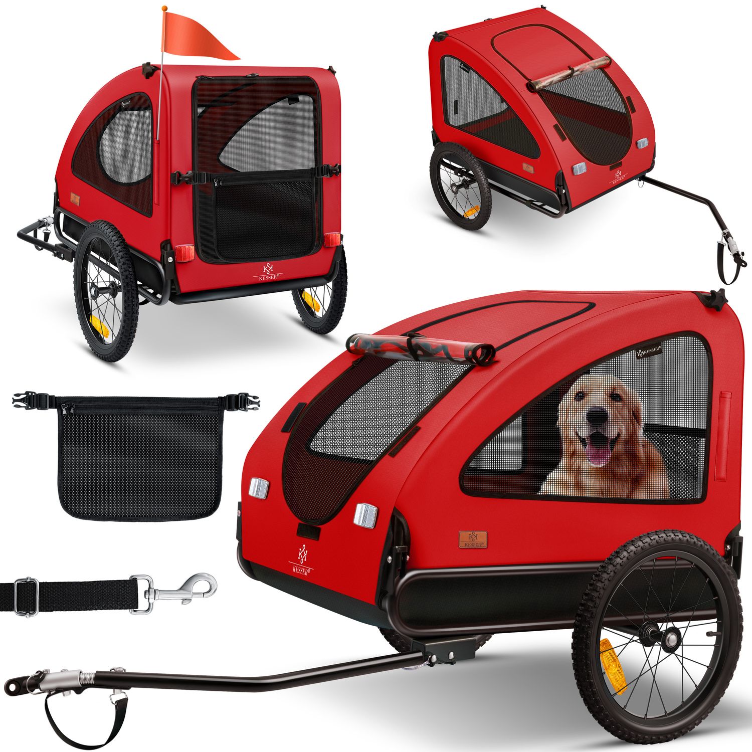 KESSER&reg; Hundeanh&auml;nger Boxer 2-in-1 Hundebuggy Fahrradanh&auml;nger gro&szlig; ca. 250L Volumen - Inkl. Fahne und Tasche - 600D Oxford Canvas, Klappbar&nbsp;SmartSpace Concept, maximale Belastbarkeit: 45kg 