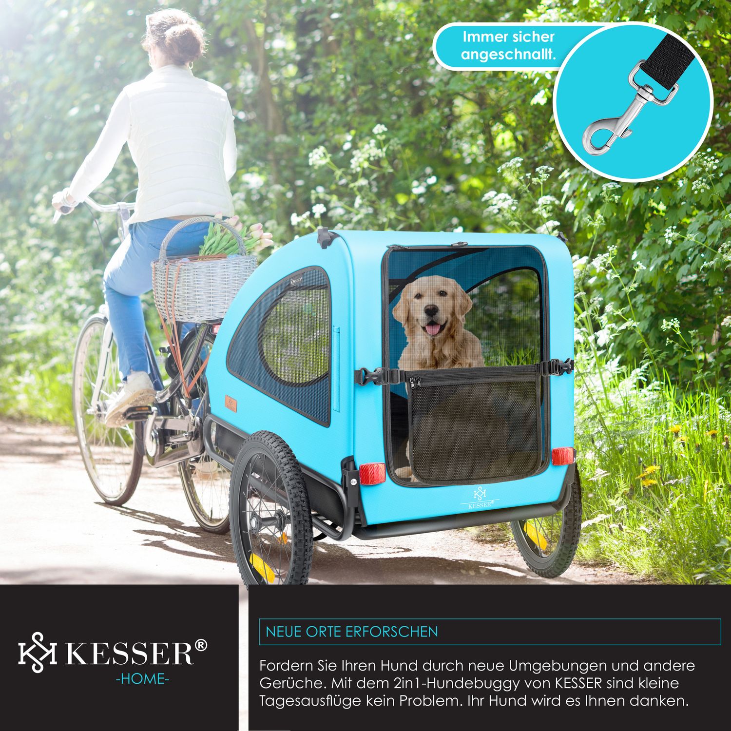 KESSER Hundeanhnger Boxer 2-in-1 Hundebuggy Fahrradanhnger gro ca. 250L  Volumen - Inkl. Fahne und Tasche - 600D Oxford Canvas, Klappbar SmartSpace  Concept, maximale Belastbarkeit: 45kg bei Marktkauf online bestellen