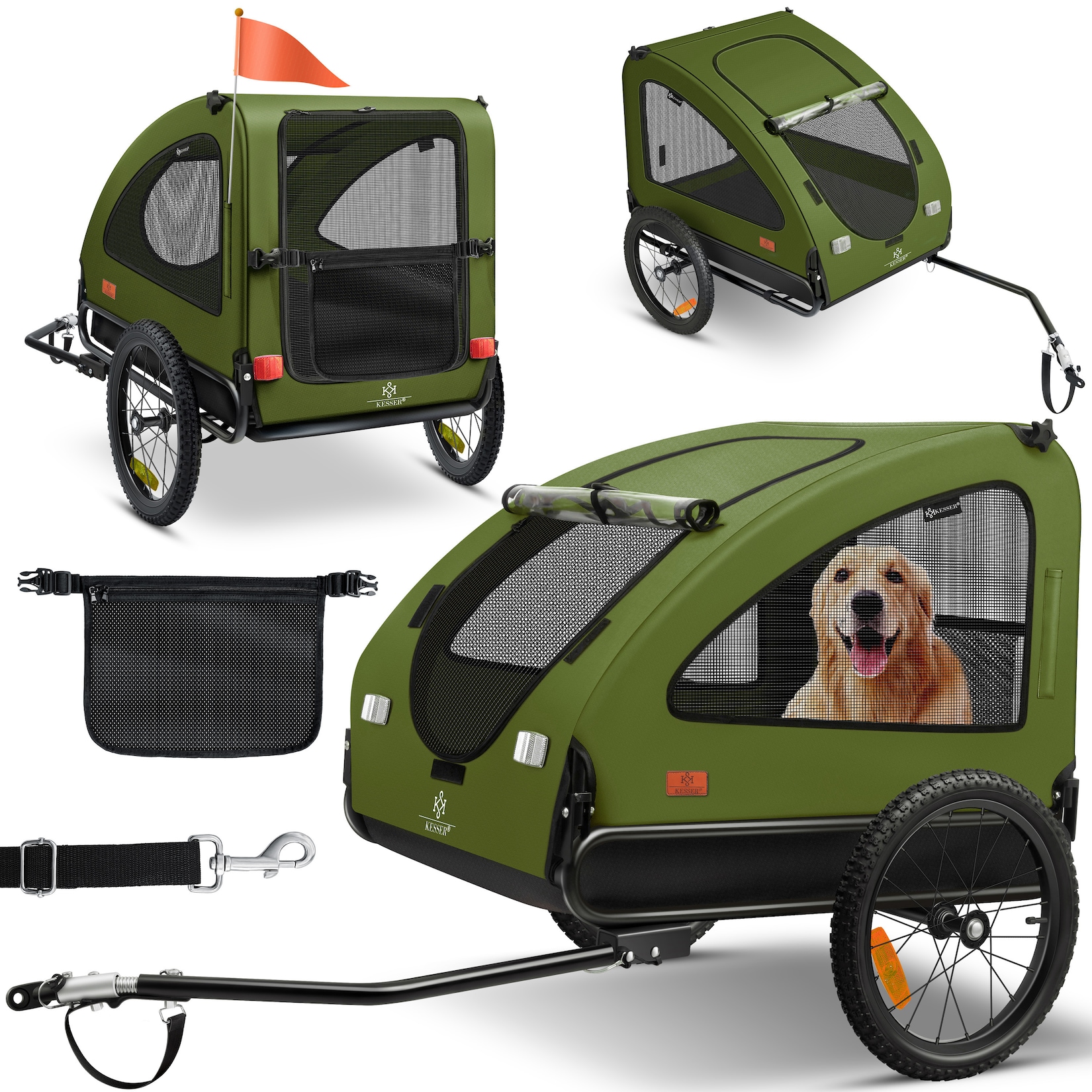 KESSER® Hundeanhänger Boxer 2-in-1 Hundebuggy Fahrradanhänger groß ca. 250L Volumen - Inkl. Fahne und Tasche - 600D Oxford Canvas, Klappbar SmartSpace Concept, maximale Belastbarkeit: 45kg