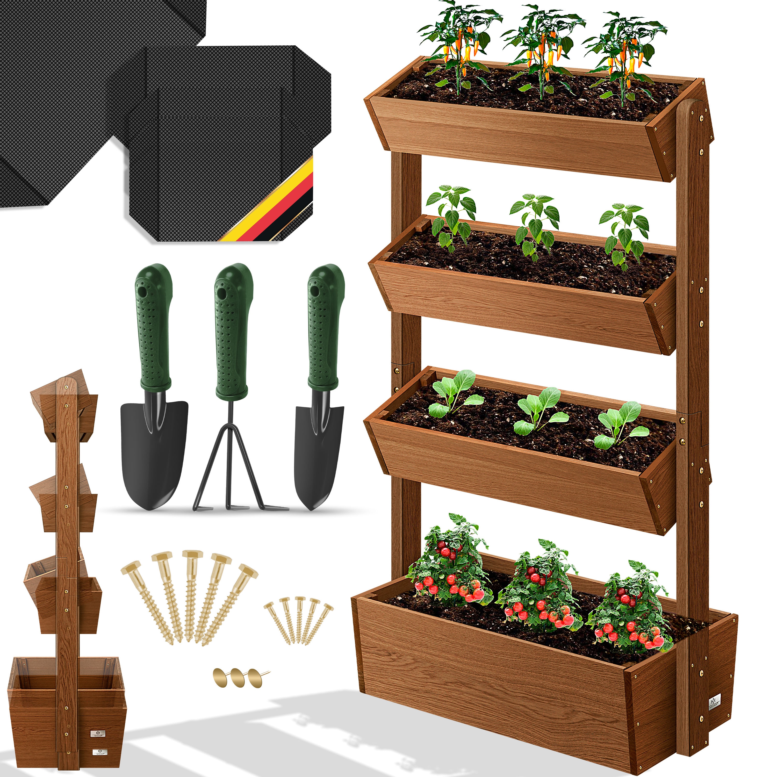 KESSER&reg; Hochbeet mit Etagen Premium Blumenkasten Blumentreppe Pflanztreppe - Gem&uuml;sebeet Kr&auml;uterbeet Pflanzk&uuml;bel Fr&uuml;hbeet Blumenbeet Pflanzkasten inkl. Gartenvlies- Beet f&uuml;r Terrasse Balkon & Garten 