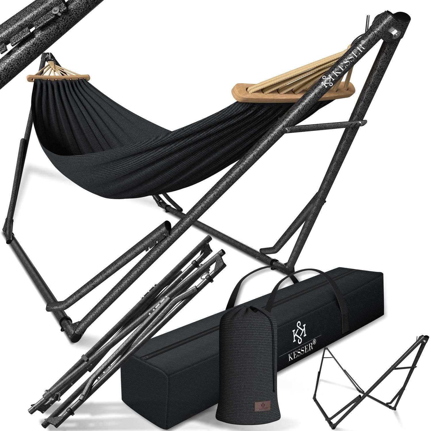 KESSER&reg; H&auml;ngematte Vill mit Gestell Metall Faltbar verstellbar Stabiler Rahmen Indoor & Outdoor Mit Tragetasche + Beutel H&auml;ngesessel H&auml;ngemattengestell Camping Garten Pool Balkon Terrasse 
