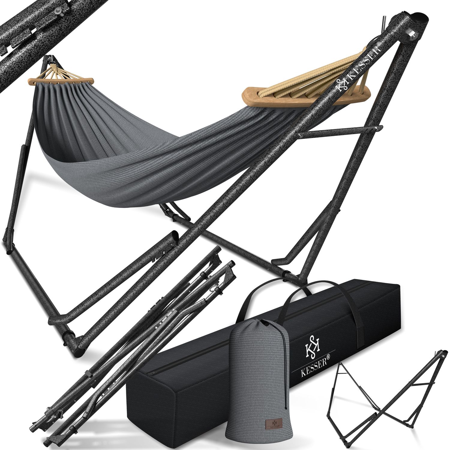 KESSER&reg; H&auml;ngematte Vill mit Gestell Metall Faltbar verstellbar Stabiler Rahmen Indoor & Outdoor Mit Tragetasche + Beutel H&auml;ngesessel H&auml;ngemattengestell Camping Garten Pool Balkon Terrasse 