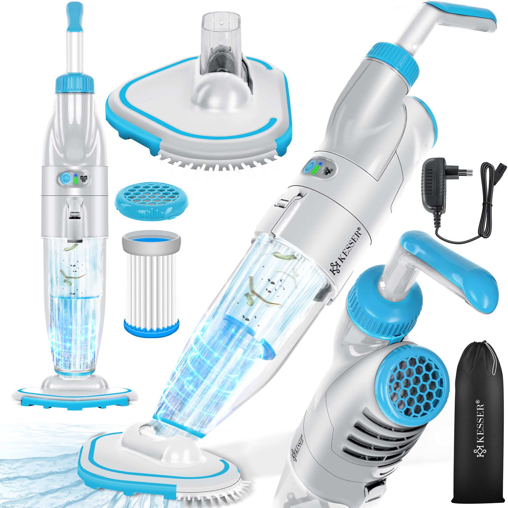 ® Poolsauger mit Akku   elektrisch Pool Bodensauger Handsauger   Poolreiniger mit Filter & 2-Geschwindigkeits-System   Handsauger Reinigungsset kabellos, Inkl. Abdeckung