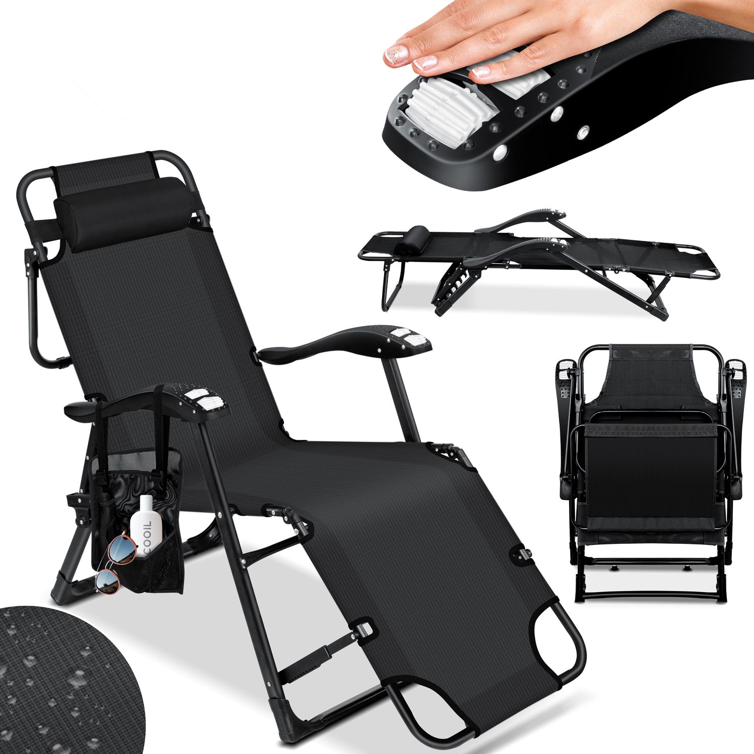 KESSER&reg; Sonnenliege Liegestuhl Gartenliege klappbar Mit Sonnendach Inkl. Kopfkissen, Massagefunktion + Tasche | 5-Fach verstellbar mit Stahlrahmen R&uuml;ckenlehne Armlehnen | Garten Liege Gartenstuhl 