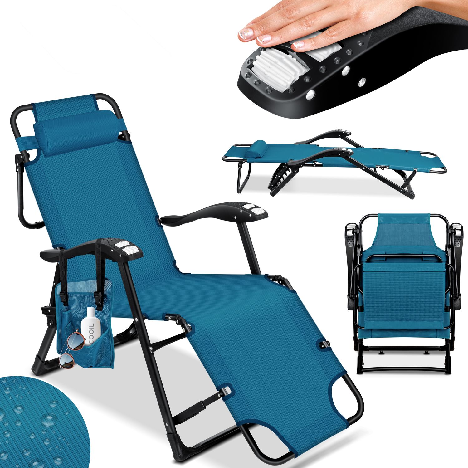 KESSER&reg; Sonnenliege Liegestuhl Gartenliege klappbar Mit Sonnendach Inkl. Kopfkissen, Massagefunktion + Tasche | 5-Fach verstellbar mit Stahlrahmen R&uuml;ckenlehne Armlehnen | Garten Liege Gartenstuhl 