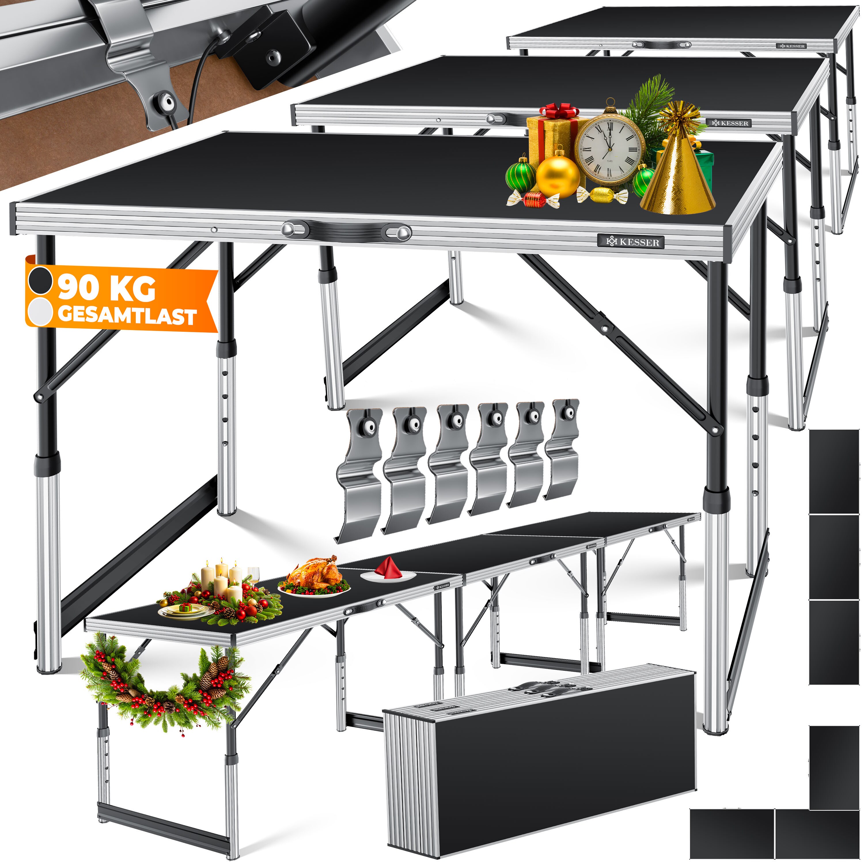 KESSER&reg; Multifunktionstisch Profi 3- teilig, 100 x 60 cm, Tapeziertisch 30kg Tragkraft je Tisch Mit Ausziehfunktion Klapptisch Flohmarktisch Beistelltisch Mehrzwecktisch Campingtisch h&ouml;henverstellbar 