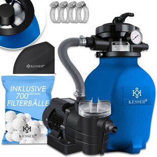 KESSER® Sandfilteranlage Sandfilter + 700g Filterbälle ersetzen 25kg Filtersand 7-Wege Ventil mit Druckanzeige Poolfilter 10 m³/h Filteranlage Filterkessel für Pool Schwimmbecken 10.200 L/h 