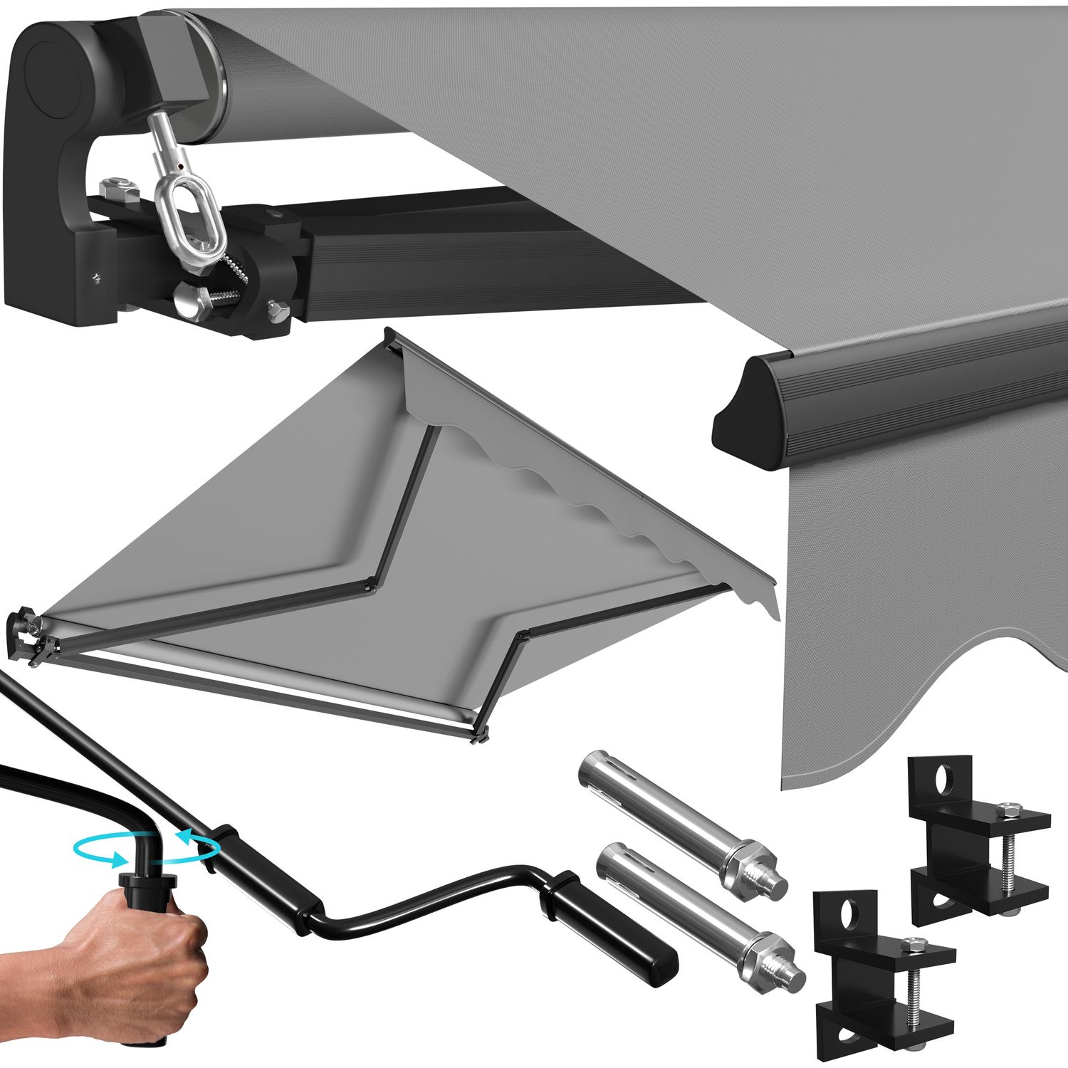 KESSER&reg; Gelenkarmmarkise manuelle Markise Gelenkmarkise Terrassenmarkise Klemmmarkise Sonnenmarkise inkl. Wandhalterung Sonnenschutz Balkonmarkise wasserabweisender Alu/Polyester 