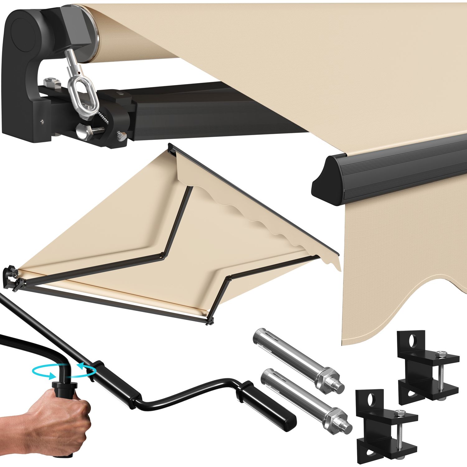 KESSER&reg; Gelenkarmmarkise manuelle Markise Gelenkmarkise Terrassenmarkise Klemmmarkise Sonnenmarkise inkl. Wandhalterung Sonnenschutz Balkonmarkise wasserabweisender Alu/Polyester 