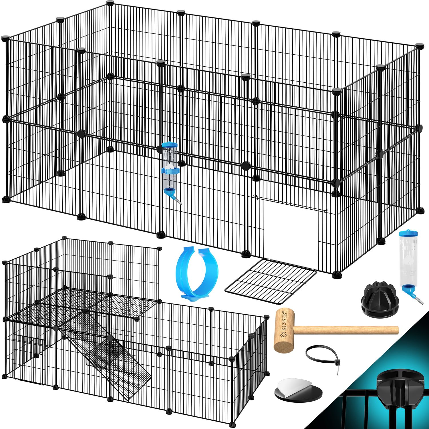 KESSER&reg; Freigehege Gittergehege f&uuml;r Kaninchen aus Metallgitter XXL inkl. T&uuml;r & Trinkflasche Kleintiergehege Meerschweinchen Gehege Freilauf, Kleintierk&auml;fig Laufgitter Hasenstall f&uuml;r Innen - drau&szlig;en 