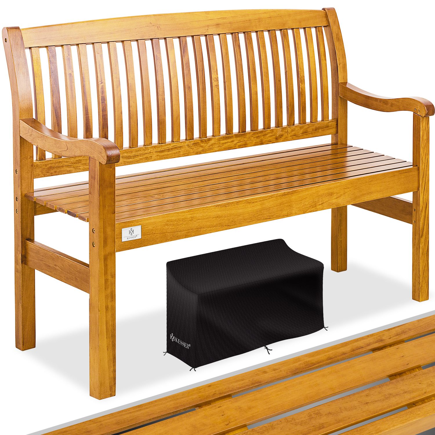 KESSER&reg; Gartenbank Holz Holzbank wetterfest | F&uuml;r 3 bis 4 Personen | Parkbank aus Massivholz | Sitzbank 320 kg belastbar | Balkonbank Bank f&uuml;r Balkon Terrasse & Garten inkl. Cover 