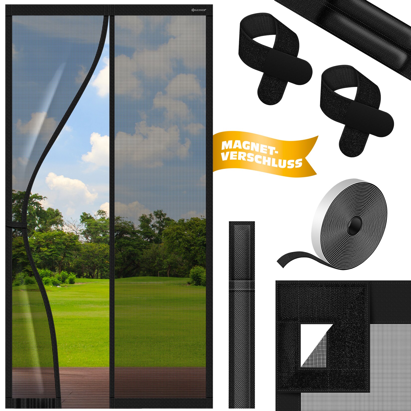 ® Magnet Fliegengitter Tür Insektenschutz Magnetvorhang Türvorhang Schutzgitter mit kinderleichter Inkl. Klebemontage für Balkontür Terrassentür Kellertür Montage Ohne Bohren
