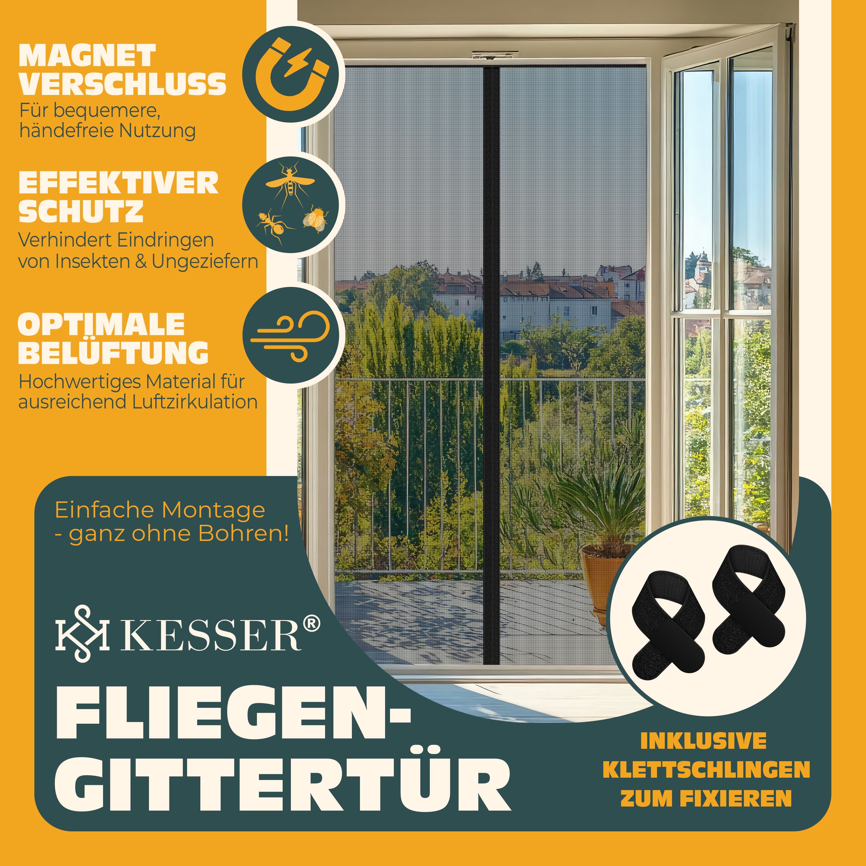 KESSER® Magnet Fliegengitter Tür Insektenschutz Magnetvorhang Türvorhang Schutzgitter mit kinderleichter Inkl. Klebemontage für Balkontür Terrassentür Kellertür Montage Ohne Bohren bei Marktkauf online bestellen
