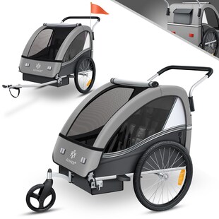 KESSER® Kinderanhänger Fahrradanhänger Sport-RX 2 in 1 Joggerfunktion Kinderfahrradanhänger + 5-Punkt Sicherheitsgurt 360°-Vorderrad Jogger Buggy Fahrrad Anhänger für 1 bis 2 Kinder max. 40kg 
