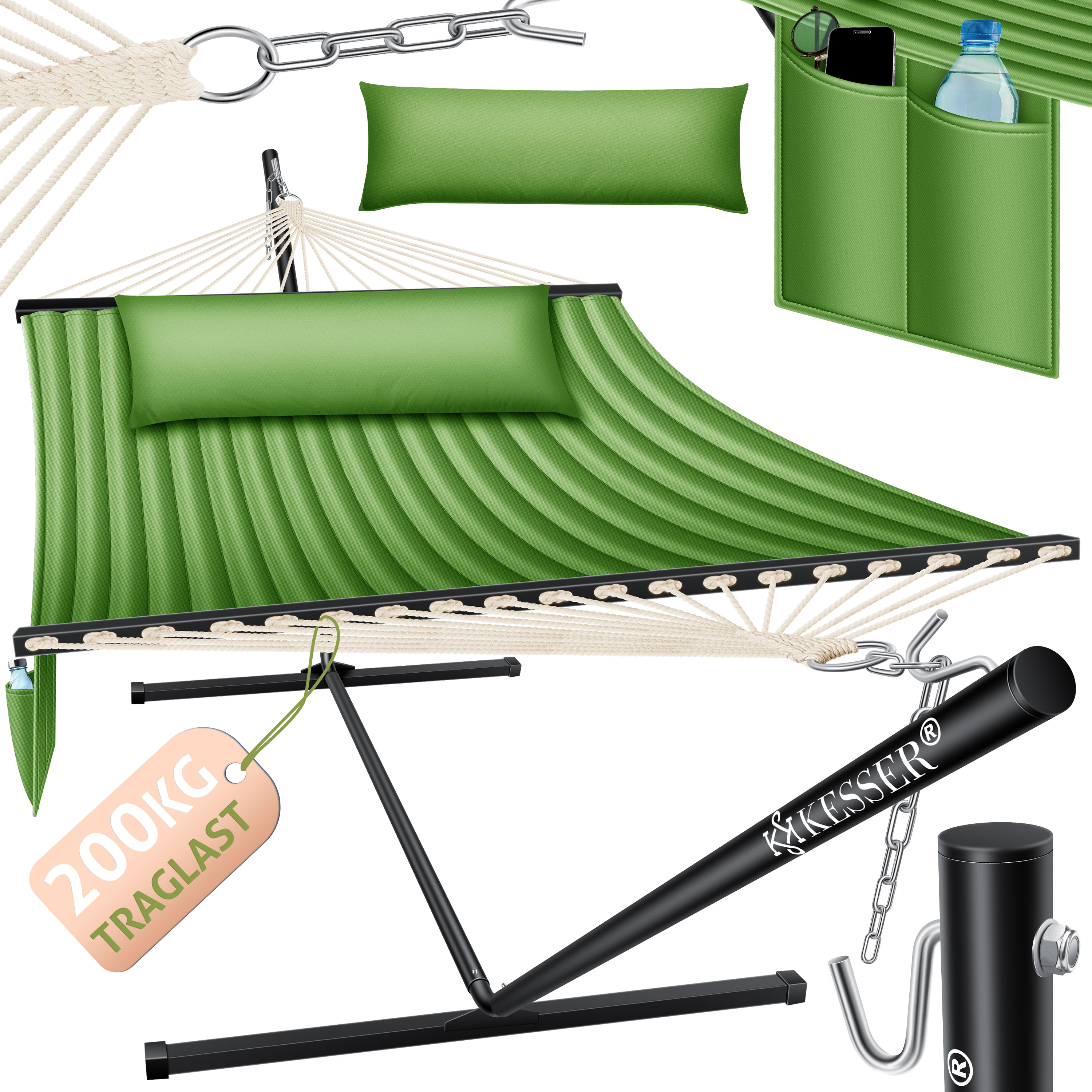 KESSER&reg; H&auml;ngematte HILL mit Gestell Kissen Doppelh&auml;ngematte f&uuml;r 2 Personen-Stabiler Rahmen -200kg Belastbarkeit Indoor & Outdoor XXL H&auml;ngesessel Doppel Mehrpersonen Garten Pool Balkon Terrasse 