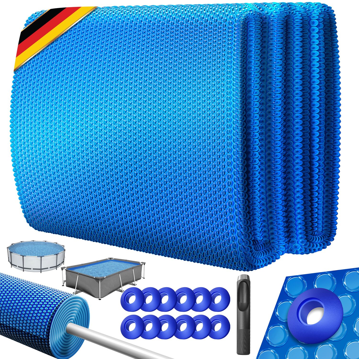 KESSER&reg; Pool Solarabdeckplane | Solarfolie St&auml;rke 120&micro;m | Solarabdeckung Solarplane zuschneidbar | Poolsolarplane Solar Folie inkl. 1x Schere, 1x Lochzange & 12x &Ouml;sen | Poolheizung f&uuml;r Wassererw&auml;rmung 
