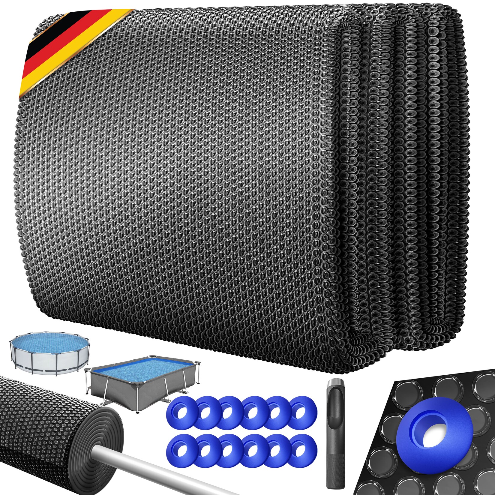 ® Pool Solarabdeckplane   Solarfolie Stärke 120µm   Solarabdeckung Solarplane zuschneidbar   Poolsolarplane Solar Folie inkl. 1x Schere, 1x Lochzange & 12x Ösen   Poolheizung für Wassererwärmung