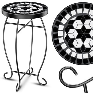 KESSER® Mosaiktisch Bistrotisch Blumenhocker Rund 60x34cm Metall Mosaik Beistelltisch Balkontisch Gartentische Terrassentisch Balkon Steinmosaik Garten Gartentisch Indoor Outdoor 