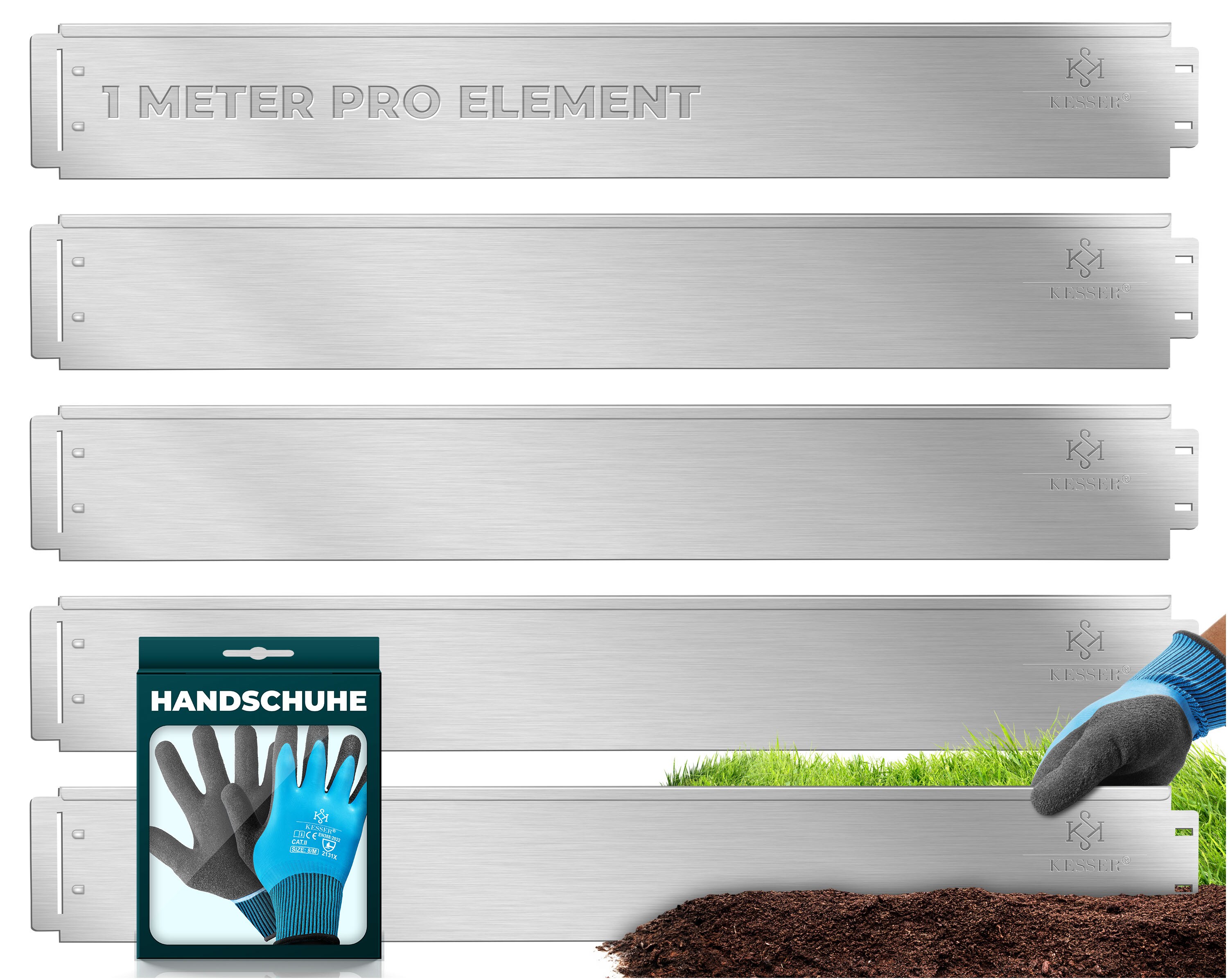 KESSER&reg; Rasenkante Beeteinfassung Beetumrandung 5 bis 50m Beetbegrenzung Rasenbleche M&auml;hkante Metall Palisade Inkl. Handschuhe 