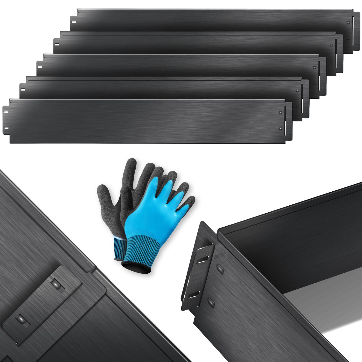KESSER&reg; Rasenkante Beeteinfassung Beetumrandung 5 bis 50m Beetbegrenzung Rasenbleche M&auml;hkante Metall Palisade Inkl. Handschuhe 