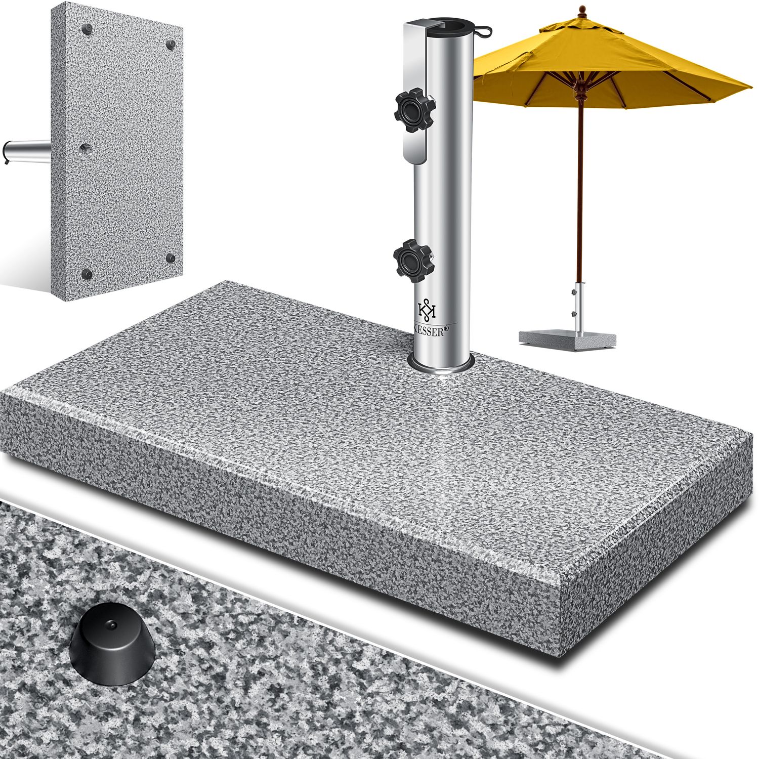 KESSER&reg; Granit Sonnenschirmst&auml;nder mit Edelstahlrohr, Hochwertiger Schirmst&auml;nder Sockel 30KG - f&uuml;r Schirmst&ouml;cke bis 16-48 mm, Inkl. Transport Griff Garten Balkonschirmst&auml;nder 