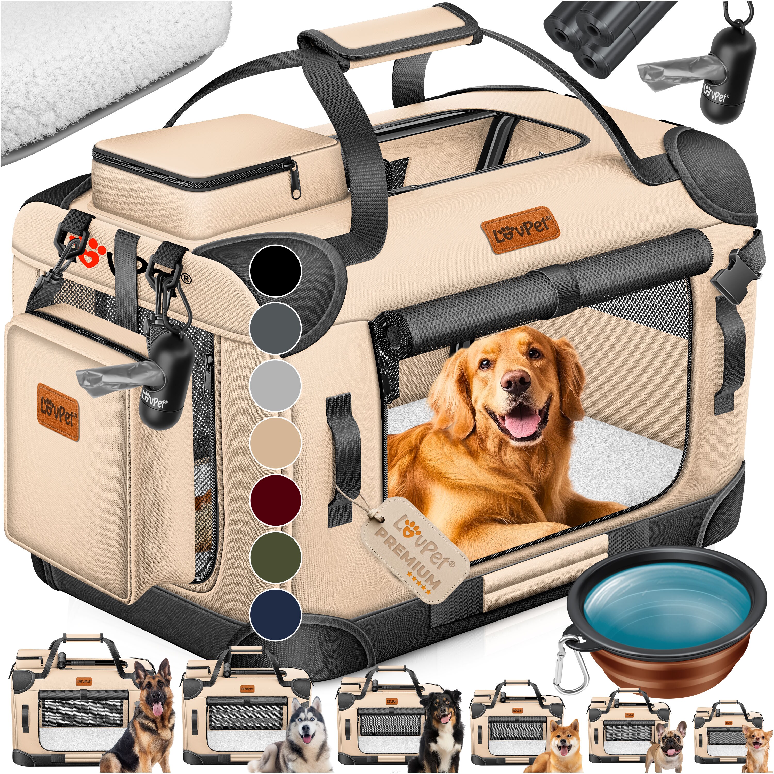 LOVPET&reg; Hundebox Hundetransportbox faltbar Inkl.Hundenapf Transporttasche Hundetasche Transportbox f&uuml;r Haustiere, Hunde und Katzen Haustiertransportbox 