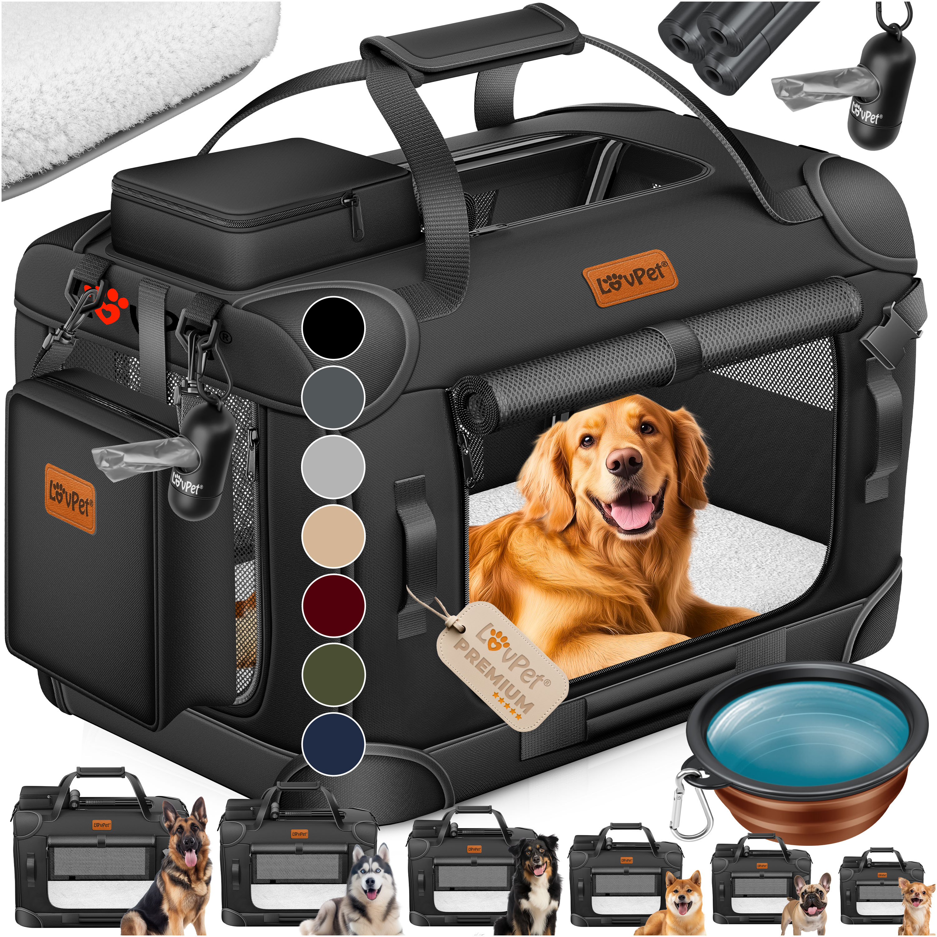 LOVPET&reg; Hundebox Hundetransportbox faltbar Inkl.Hundenapf Transporttasche Hundetasche Transportbox f&uuml;r Haustiere, Hunde und Katzen Haustiertransportbox 