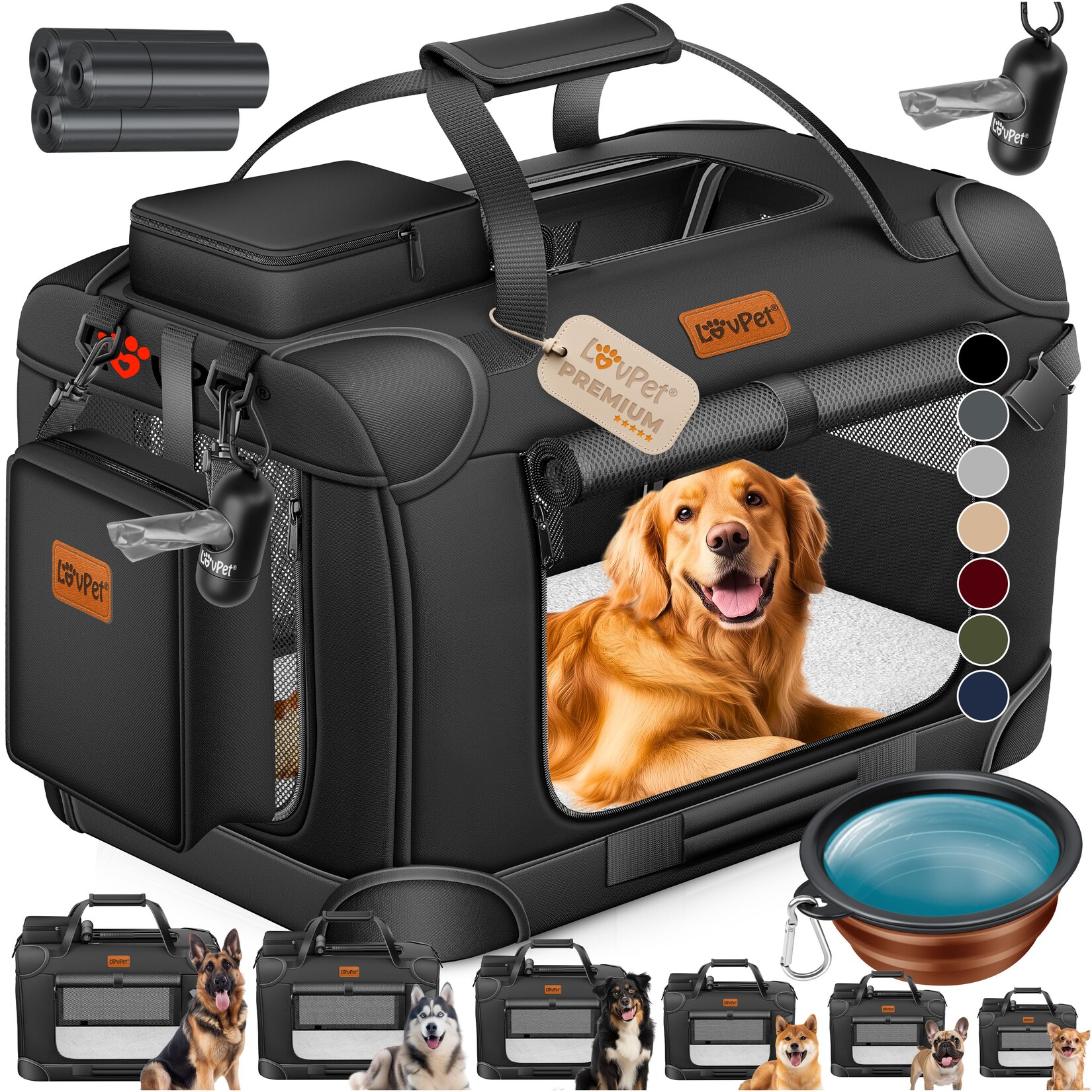 ® Hundebox Hundetransportbox faltbar Inkl.Hundenapf Transporttasche Hundetasche Transportbox für Haustiere, Hunde und Katzen Haustiertransportbox