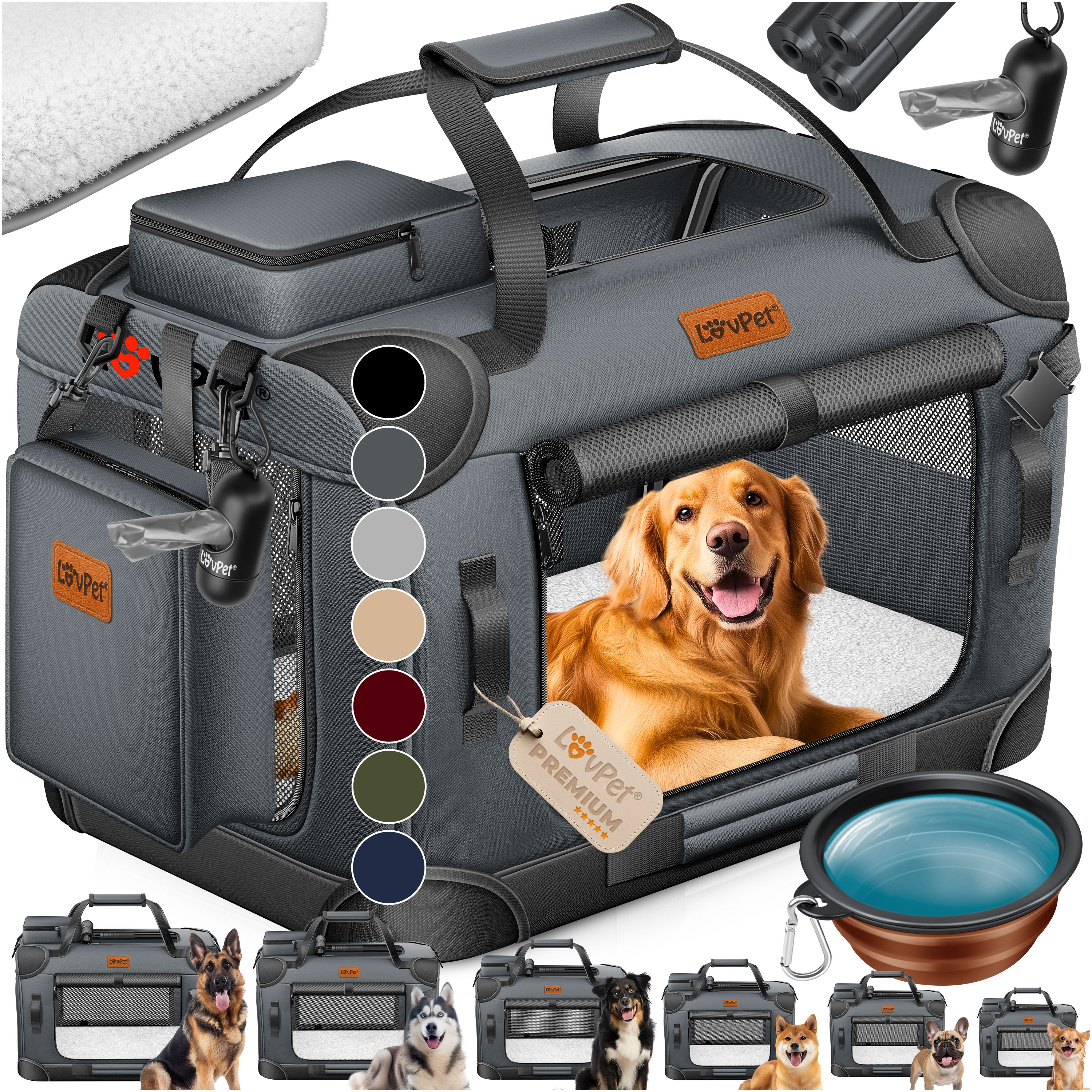 LOVPET&reg; Hundebox Hundetransportbox faltbar Inkl.Hundenapf Transporttasche Hundetasche Transportbox f&uuml;r Haustiere, Hunde und Katzen Haustiertransportbox 