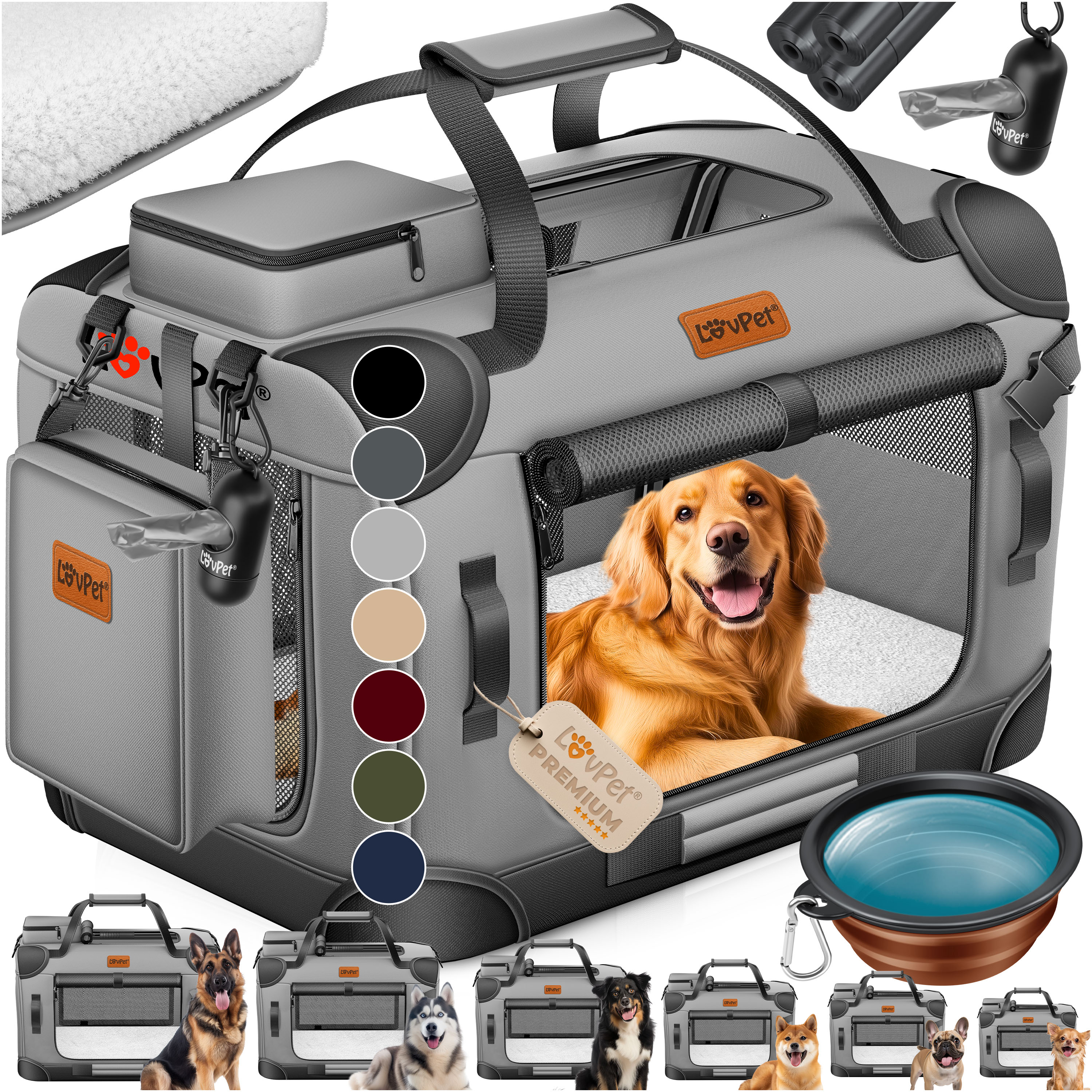 LOVPET&reg; Hundebox Hundetransportbox faltbar Inkl.Hundenapf Transporttasche Hundetasche Transportbox f&uuml;r Haustiere, Hunde und Katzen Haustiertransportbox 