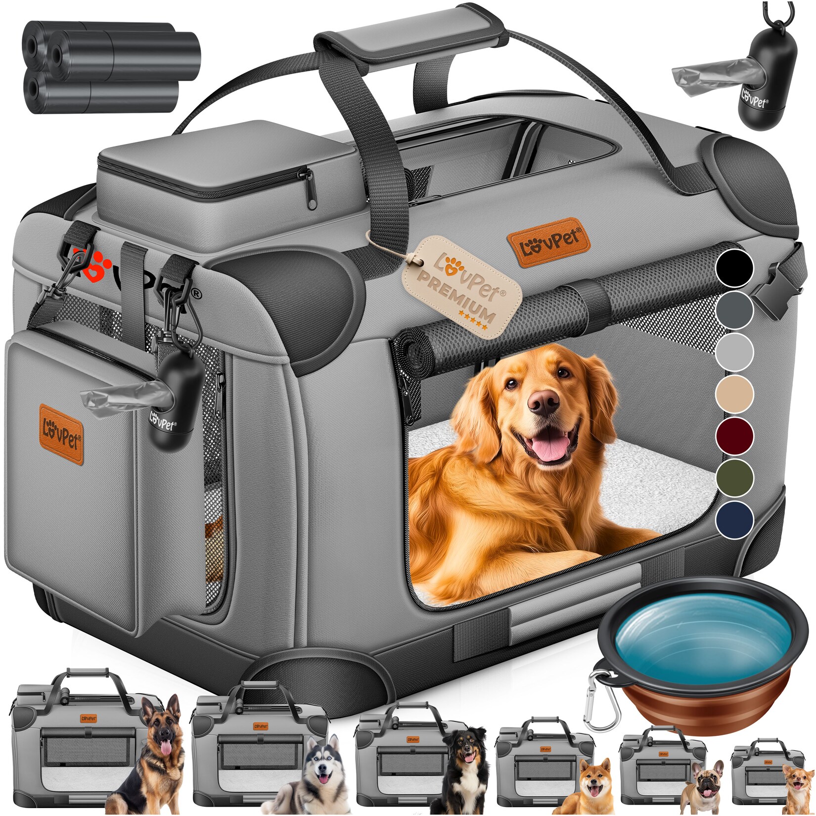 ® Hundebox Hundetransportbox faltbar Inkl.Hundenapf Transporttasche Hundetasche Transportbox für Haustiere, Hunde und Katzen Haustiertransportbox