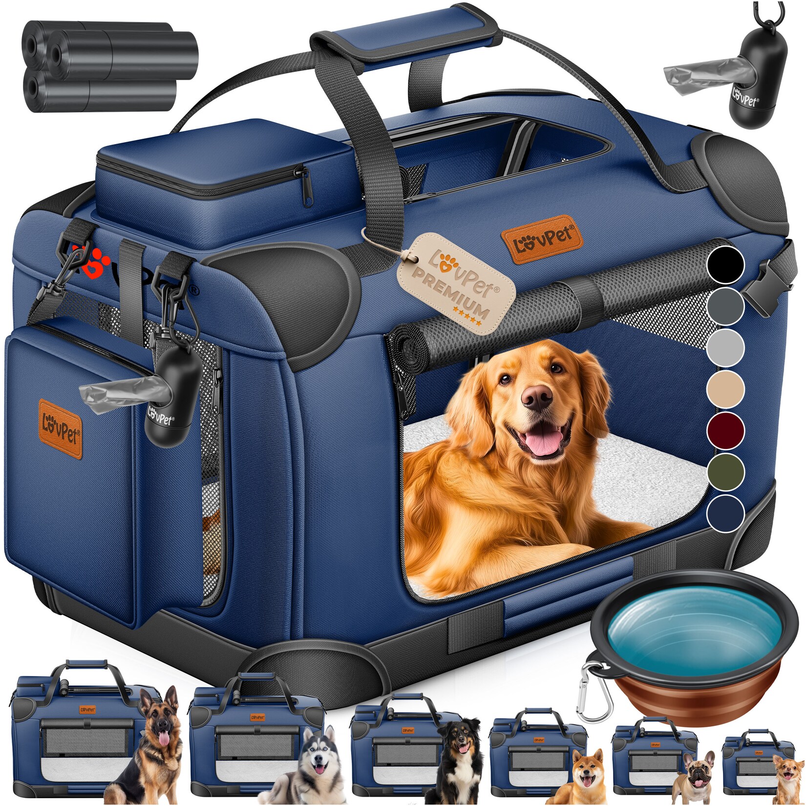 ® Hundebox Hundetransportbox faltbar Inkl.Hundenapf Transporttasche Hundetasche Transportbox für Haustiere, Hunde und Katzen Haustiertransportbox