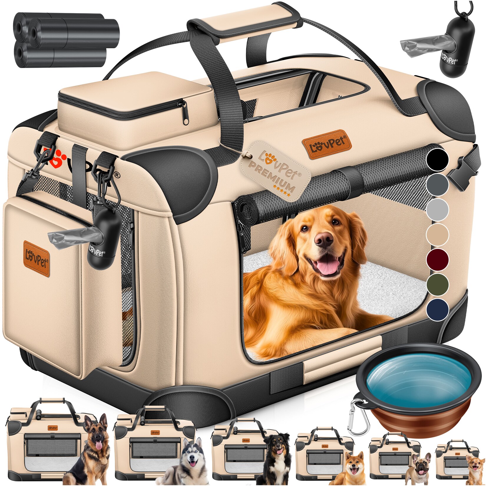 ® Hundebox Hundetransportbox faltbar Inkl.Hundenapf Transporttasche Hundetasche Transportbox für Haustiere, Hunde und Katzen Haustiertransportbox