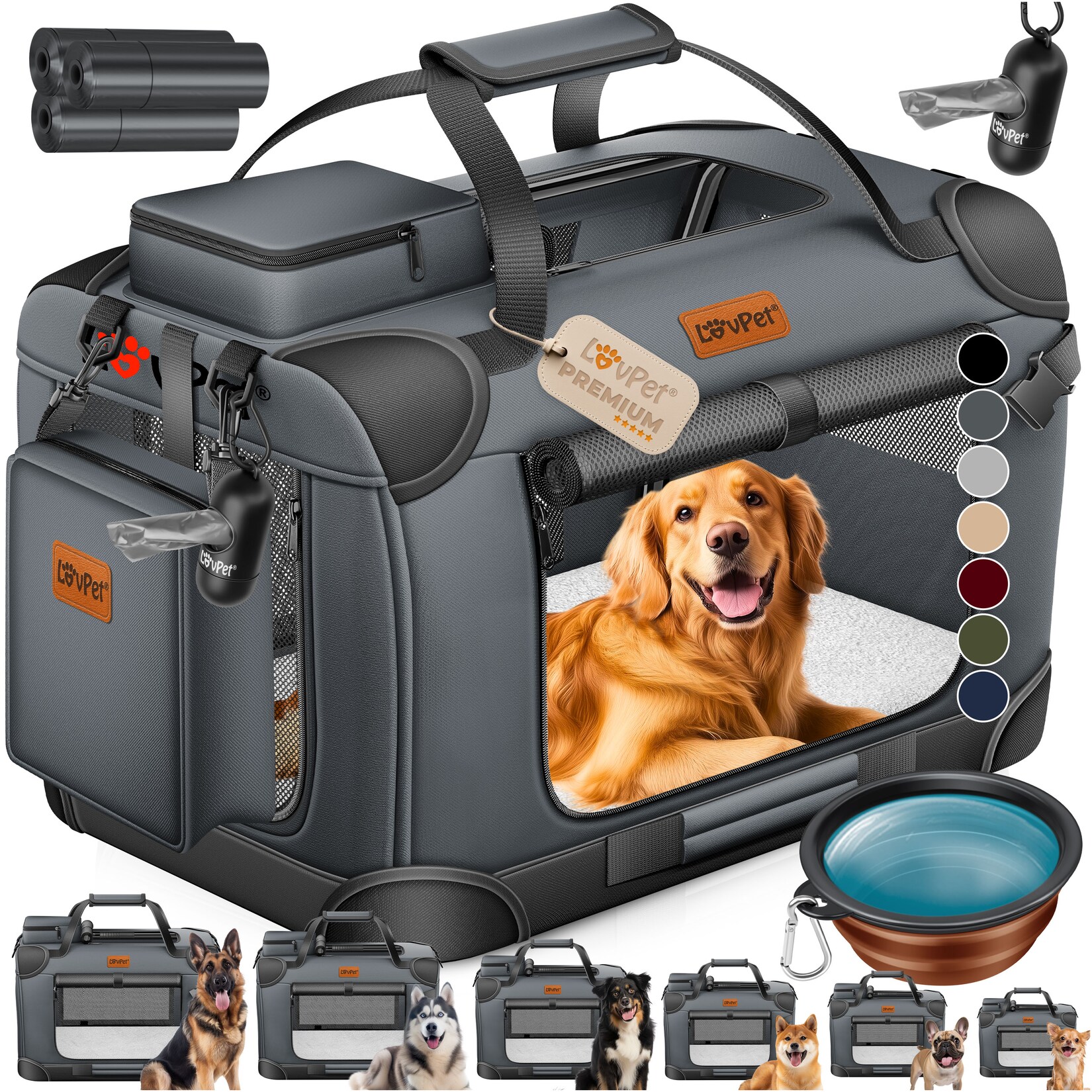 ® Hundebox Hundetransportbox faltbar Inkl.Hundenapf Transporttasche Hundetasche Transportbox für Haustiere, Hunde und Katzen Haustiertransportbox