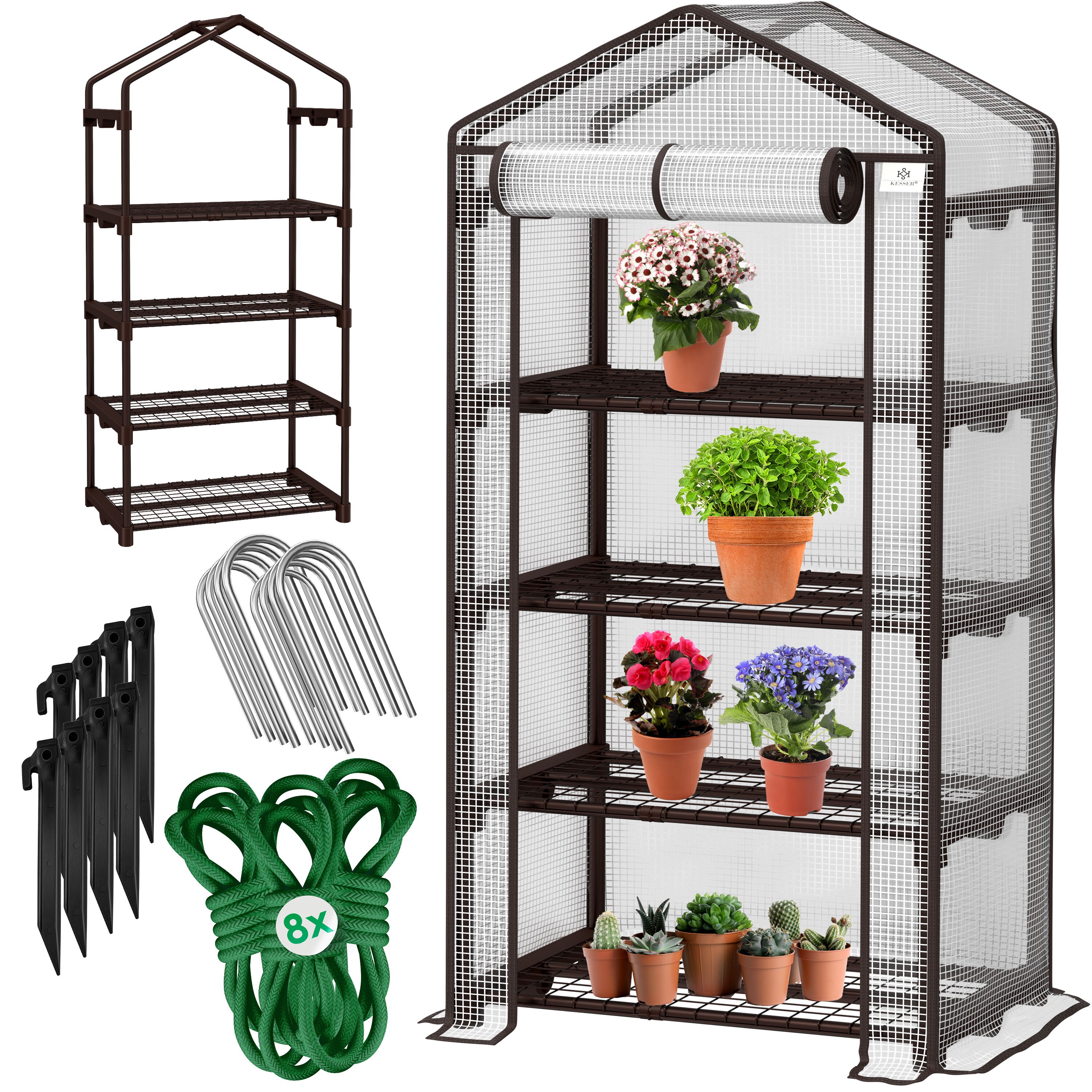 KESSER&reg; Premium Foliengew&auml;chshaus Gew&auml;chshaus mit 4 Etagen - 69 x 50 x 158 cm Treibhaus mit 4 Regalen - Platzsparend, Hochwertiges Anzuchthaus Garten Balkon Stabil & Einfach zu Montieren 