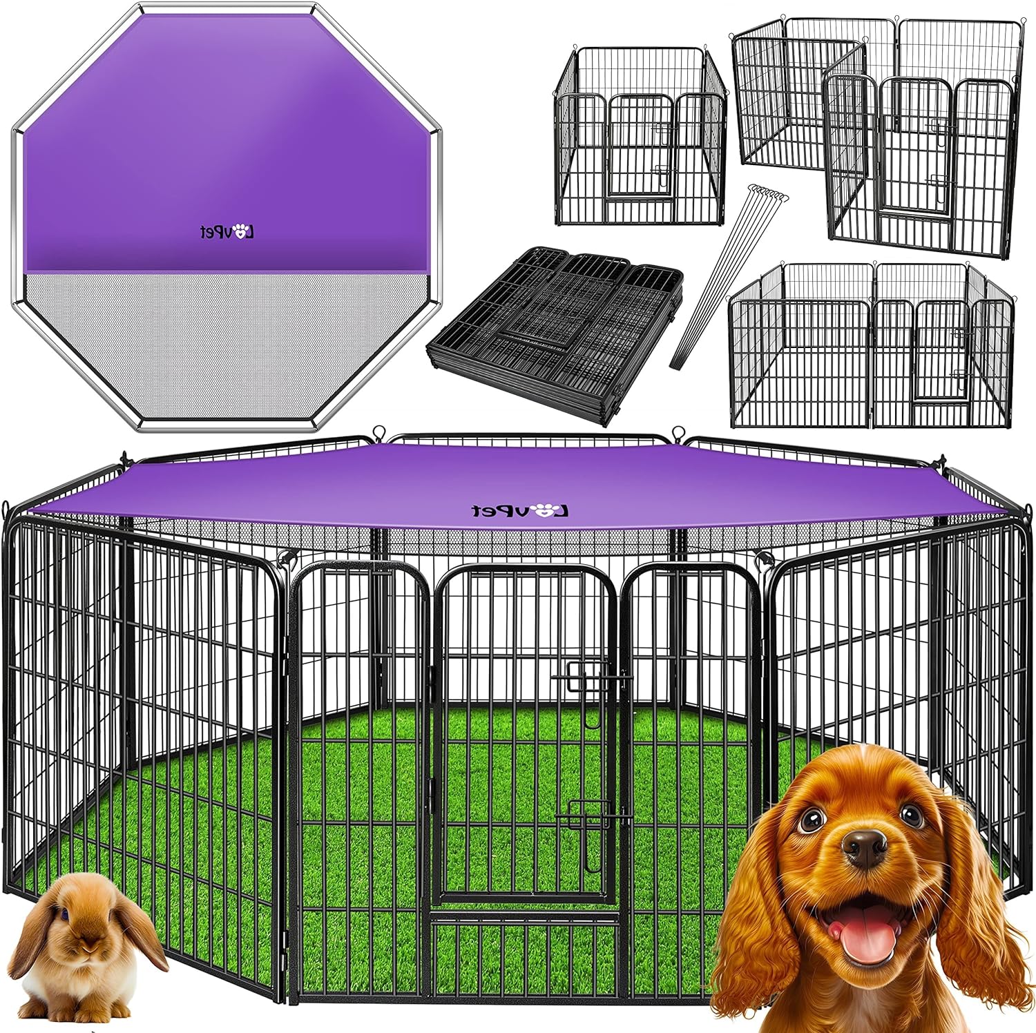 LovPet Welpenlaufstall Freilaufgehege Welpenauslauf Hundelaufstall Tierlaufstall Hunde, mit T&uuml;r und wetterfester laufstall F&uuml;r Hund, Katze, Welpe, Kaninchen, Meerschweinchen 