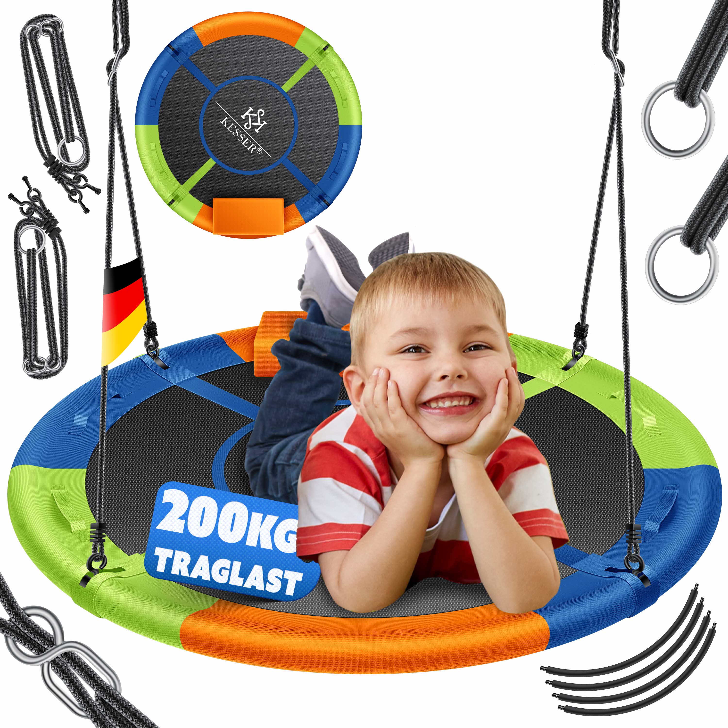 KESSER&reg; Nestschaukel Tellerschaukel H&auml;ngeschaukel Rundschaukel Schaukel verstellbar Garten-Schaukel Kinderschaukel Indoor - Outdoor-Schaukel f&uuml;r Kinder & Erwachsene 