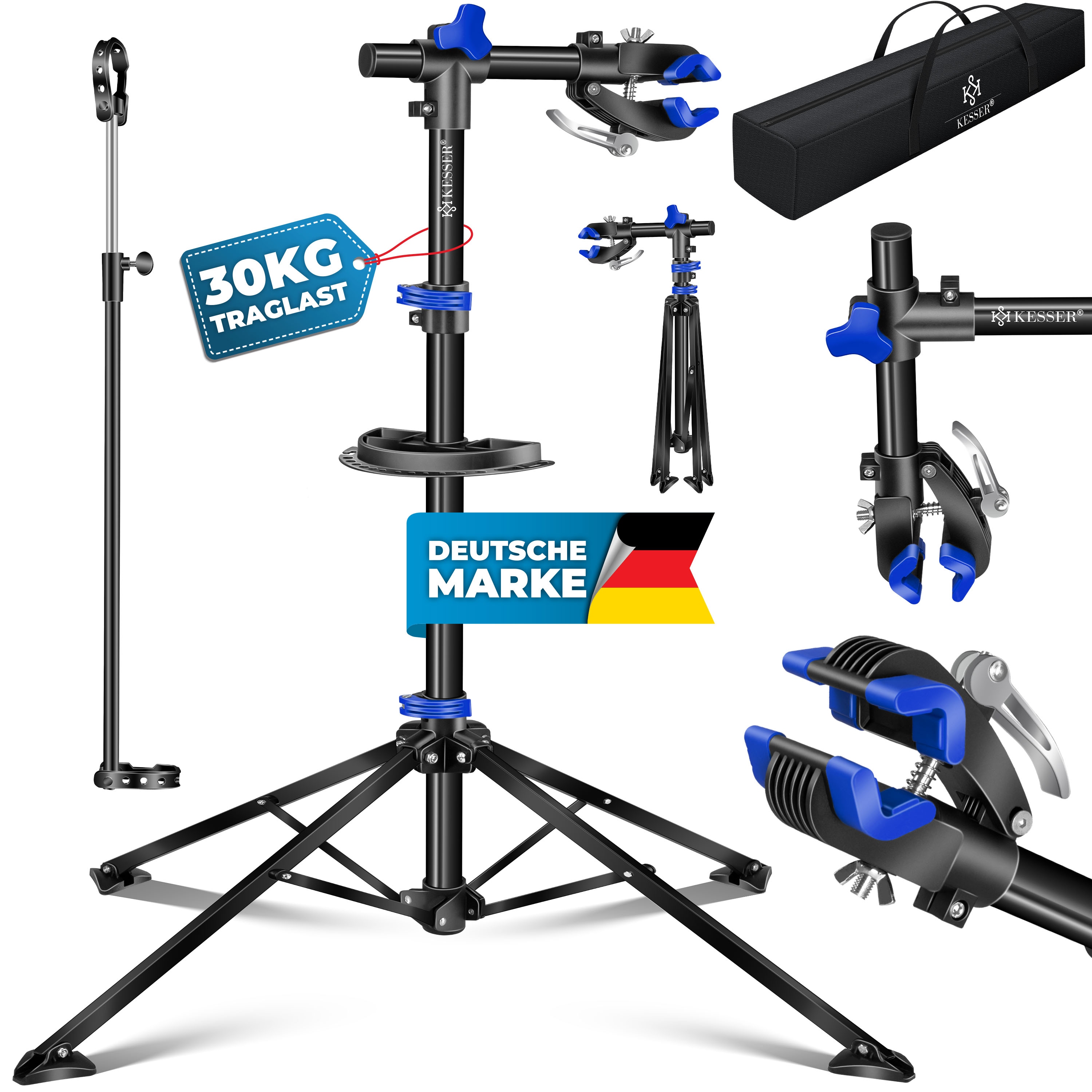 KESSER&reg; Fahrradmontagest&auml;nder Profi Reparaturst&auml;nder Fahrradst&auml;nder + Tasche Fahrradreparaturst&auml;nder bis 30 kg Fahrrad Montagest&auml;nder inkl. Werkzeugschale + Magnetfach, 360&deg; drehbar Mountainbike 