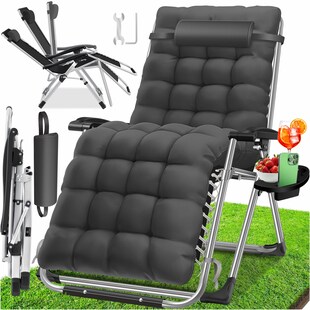 KESSER® Sonnenliege Liegestuhl Klappbar Mit Getränkehalter Gartenstuhl Mit Auflage Polster, Liegestuhl, Extra groß Gartenliege, Verstellbar Rückenlehne Garten Liege mit Kissen-Unterstützung 