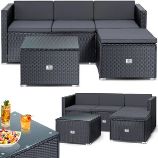 KESSER® Polyrattan Lounge Aruba – Gartenlounge für 3-4 Personen Gartenmöbel-Set Sitzgruppe aus 3er Gartensofa, Sessel, Hocker und Beistelltisch mit Sitzkissen - für Garten, Terrasse und Balkon 