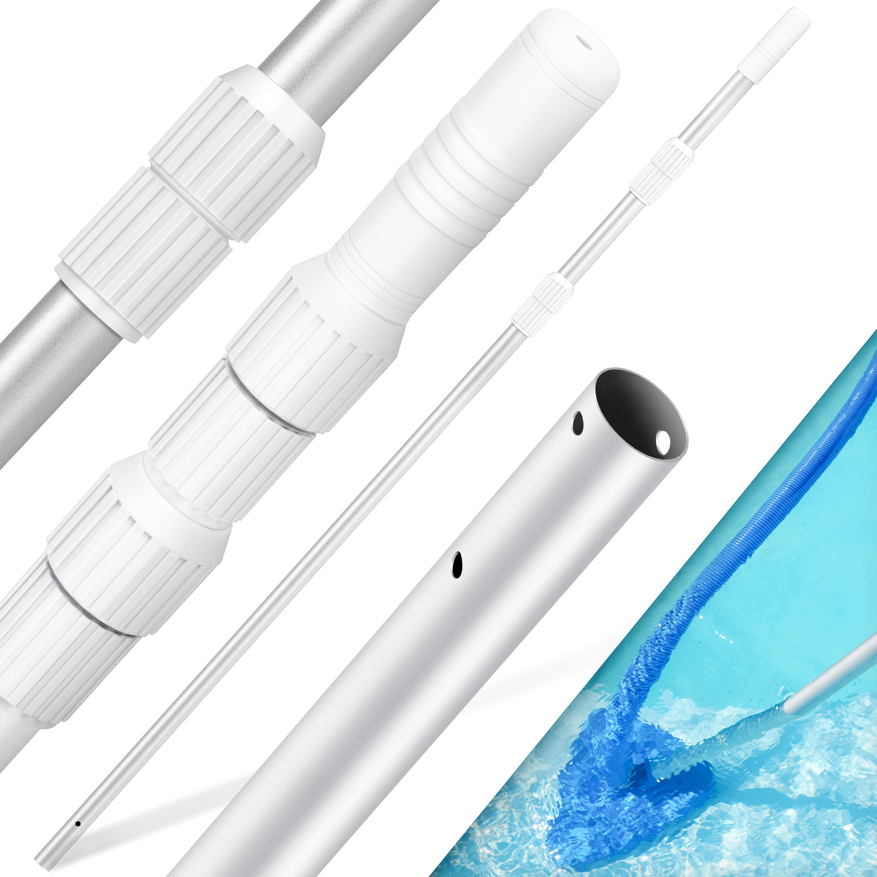 KESSER&reg; Pool Teleskopstange Aluminium Poolstange  | Stange zur Poolreinigung 3-teilig  |  einstellbar von 1,20m bis 3,60m | Witterungsbest&auml;ndig und Stabil 